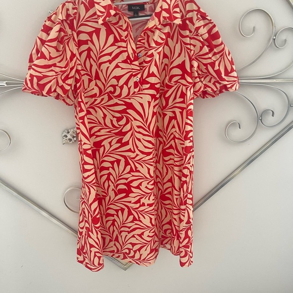MSK Red and Cream Floral Shirt Dress - Picture 1 of 3